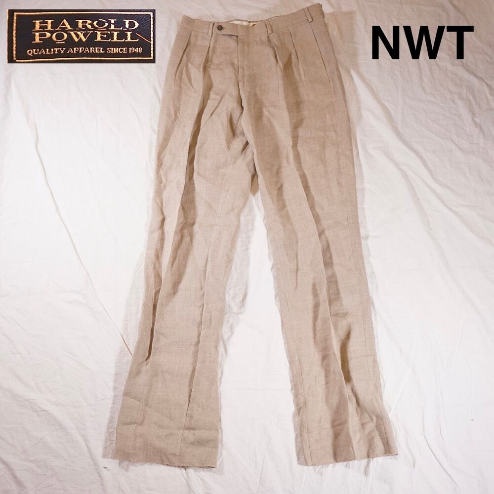 Harold Powell Vintage Dress Pants Linen Tan Beige Made in USA 34W NWT